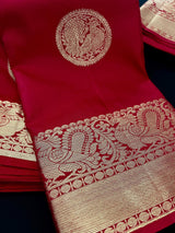 Maroon Red Color Pure Kanjivaram Silk Saree with Gold Zari | Pure Heirloom Kanchipuram Silk Saree with Peacock Motifs | SILK MARK CERTIFIED - Kaash