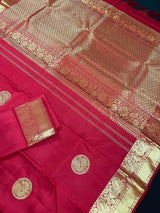 Maroon Red Color Pure Kanjivaram Silk Saree with Gold Zari | Pure Heirloom Kanchipuram Silk Saree with Peacock Motifs | SILK MARK CERTIFIED - Kaash