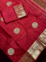 Maroon Red Color Pure Kanjivaram Silk Saree with Gold Zari | Pure Heirloom Kanchipuram Silk Saree with Peacock Motifs | SILK MARK CERTIFIED - Kaash