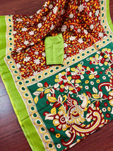 Maroon with Bottle Green and Multi - color Printed design Soft Silk Kalamkari Saree - Kaash