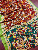 Maroon with Bottle Green and Multi-color Printed design Soft Silk Kalamkari Saree | Kalamkari Prints | Gift for Her | Kaash Collection - Kaash