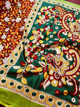 Maroon with Bottle Green and Multi-color Printed design Soft Silk Kalamkari Saree | Kalamkari Prints | Gift for Her | Kaash Collection - Kaash