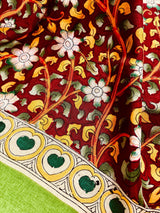 Maroon with Bottle Green and Multi-color Printed design Soft Silk Kalamkari Saree | Kalamkari Prints | Gift for Her | Kaash Collection - Kaash