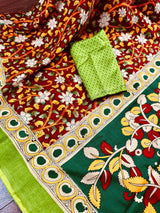 Maroon with Bottle Green and Multi-color Printed design Soft Silk Kalamkari Saree | Kalamkari Prints | Gift for Her | Kaash Collection - Kaash