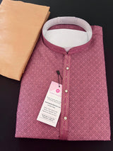 Mauve Color Men Kurta Pajama | Self Design embroidery Styles - Mens Ethnic Wear - Mauve Color Kurta - Kaash