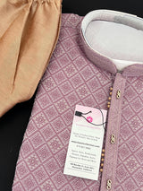 Mauve Pink with Gold Zari men's kurta pajama in self-embroidered silk blend with self-embroidered design with zari weave — Kaash Collection