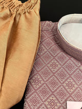Mauve Pink Men Kurta Pajama with embossed Design | Silk Men Kurta Pajama | Indian Party Wear for Men | Indian Wedding Wear for Men - Kaash