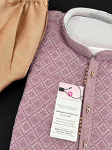 Mauve Pink Men Kurta Pajama with embossed Design | Silk Men Kurta Pajama | Indian Party Wear for Men | Indian Wedding Wear for Men - Kaash