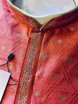 Mauve Pink Soft Silk Men Kurta Pajama for Men with Self Design material with small Zari Weave butti - Kaash