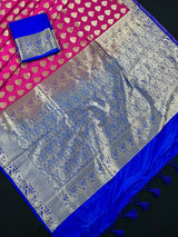 Mauve Pink Traditional Banarasi Handloom Saree in Banarasi Silk with Muted Gold Zari Weaving - Muted Gold Buttas - Grand Pallu - Kaash