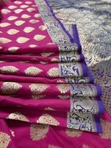 Mauve Pink Traditional Banarasi Handloom Saree in Banarasi Silk with Muted Gold Zari Weaving - Muted Gold Buttas - Grand Pallu - Kaash