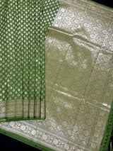 Mehendi Green Traditional Banarasi Handloom Saree in Banarasi Silk with Small Buttis - Banarasi Silk Sarees - Kaash