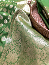 Mehendi Green Traditional Banarasi Handloom Saree in Banarasi Silk with Small Buttis - Banarasi Silk Sarees - Kaash