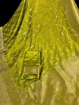 Mehndi Green Color Semi Mashru Silk Saree - Soft Silk Saree - Muted Gold Zari - Kaash