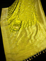 Mehndi Green Color Semi Mashru Silk Saree - Soft Silk Saree - Muted Gold Zari - Kaash