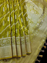 Mehndi Green Color Semi Mashru Silk Saree - Soft Silk Saree - Muted Gold Zari - Kaash