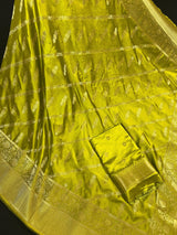 Mehndi Green Color Semi Mashru Silk Saree - Soft Silk Saree - Muted Gold Zari - Kaash