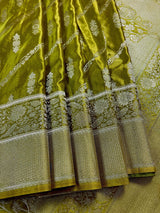 Mehndi Green Color Semi Mashru Silk Saree - Soft Silk Saree - Muted Gold Zari - Kaash