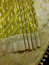 Mehndi Green Color Semi Mashru Silk Saree - Soft Silk Saree - Muted Gold Zari - Kaash