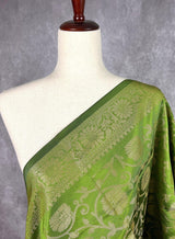 Mehndi Green Banarasi Floral Jaal dupatta in banarasi silk (non-pure) with floral jaal with muted gold zari — Kaash Collection