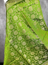 Mehndi Green Banarasi Floral Jaal dupatta in banarasi silk (non-pure) with floral jaal with muted gold zari — Kaash Collection