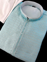 Men Sky Blue Zari Diamond Weave Jacquard Kurta - Wedding & Festive Outfit - Kaash