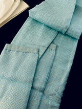 Men Sky Blue Zari Diamond Weave Jacquard Kurta - Wedding & Festive Outfit - Kaash