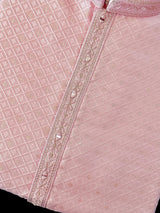 Mens Baby Pink Color Zari Diamond Weave Jacquard Kurta - Wedding & Festive Outfit - Kaash
