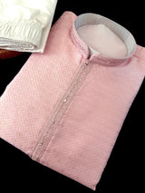 Mens Baby Pink Color Zari Diamond Weave Jacquard Kurta - Wedding & Festive Outfit - Kaash