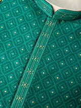 Emerald Green men's kurta pajama in premium silk blend (self-patt) with self-patt wedding silk blend weave — Kaash Collection