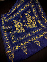 Midnight Blue with Raw Yellow Kantha hand Kantha stitch saree on Bangalori silk — Kaash Collection