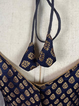 Midnight Blue Color Readymade Blouse with Gold Buttis in Pure Banarasi Silk - Kaash