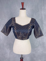 Midnight Blue Color Readymade Blouse with Gold Buttis in Pure Banarasi Silk - Kaash