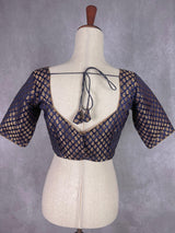 Midnight Blue Color Readymade Blouse with Gold Buttis in Pure Banarasi Silk - Kaash