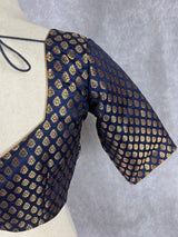 Midnight Blue Color Readymade Blouse with Gold Buttis in Pure Banarasi Silk - Kaash