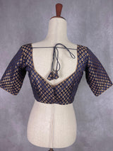 Midnight Blue Color Readymade Blouse with Gold Buttis in Pure Banarasi Silk | Readymade Blouses | Blue Color Blouse | Stitched Blouse - Kaash