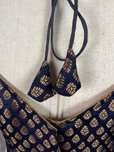 Midnight Blue Color Readymade Blouse with Gold Buttis in Pure Banarasi Silk | Readymade Blouses | Blue Color Blouse | Stitched Blouse - Kaash