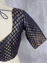 Midnight Blue Color Readymade Blouse with Gold Buttis in Pure Banarasi Silk | Readymade Blouses | Blue Color Blouse | Stitched Blouse - Kaash
