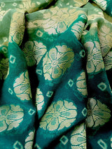 Mint Green and Teal pure khaddi georgette silk saree with bandhej (bandhani) handwoven — Kaash Collection