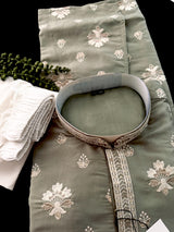 Moss Green Soft Silk Men Kurta Pajama with Embroidery and Zari Weave - Kaash