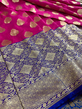 Muave Pink with Blue Border Banarasi saree in banarasi soft silk with wide 8.5" blue border with soft drape — Kaash Collection