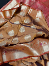 Mud Gold Banarasi Semi Katan saree in banarasi semi katan silk with meenakari borders with golden zari — Kaash Collection