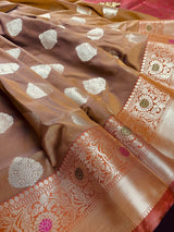 Mud Gold Banarasi Semi Katan saree in banarasi semi katan silk with meenakari borders with golden zari — Kaash Collection