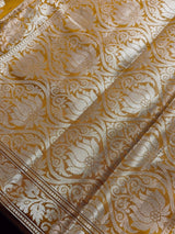 Mud Gold Color Semi Banarasi Silk Saree with Muted Gold Zari Weave - Kaash