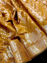 Mud Gold Color Semi Banarasi Silk Saree with Muted Gold Zari Weave - Kaash