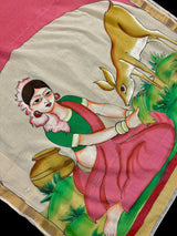 Multi Color Hand - painted Saree in Pure Cotton Saree with Copper Zari Border - Kaash