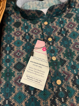 Multi-Color Ikkat (Bottle Green Base) men's kurta pajama in soft silk (crepe-like) with ikkat digital print — Kaash Collection