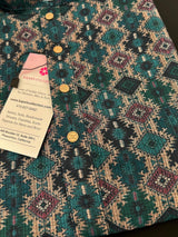 Multi-Color Ikkat (Bottle Green Base) men's kurta pajama in soft silk (crepe-like) with ikkat digital print — Kaash Collection
