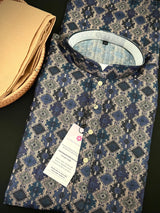 Multi-Color Ikkat (Dark Blue Base) men's kurta pajama in soft silk (crepe-like) with ikkat digital print — Kaash Collection