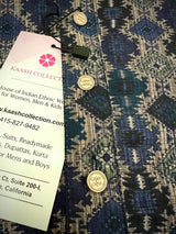 Multi-Color Ikkat (Dark Blue Base) men's kurta pajama in soft silk (crepe-like) with ikkat digital print — Kaash Collection